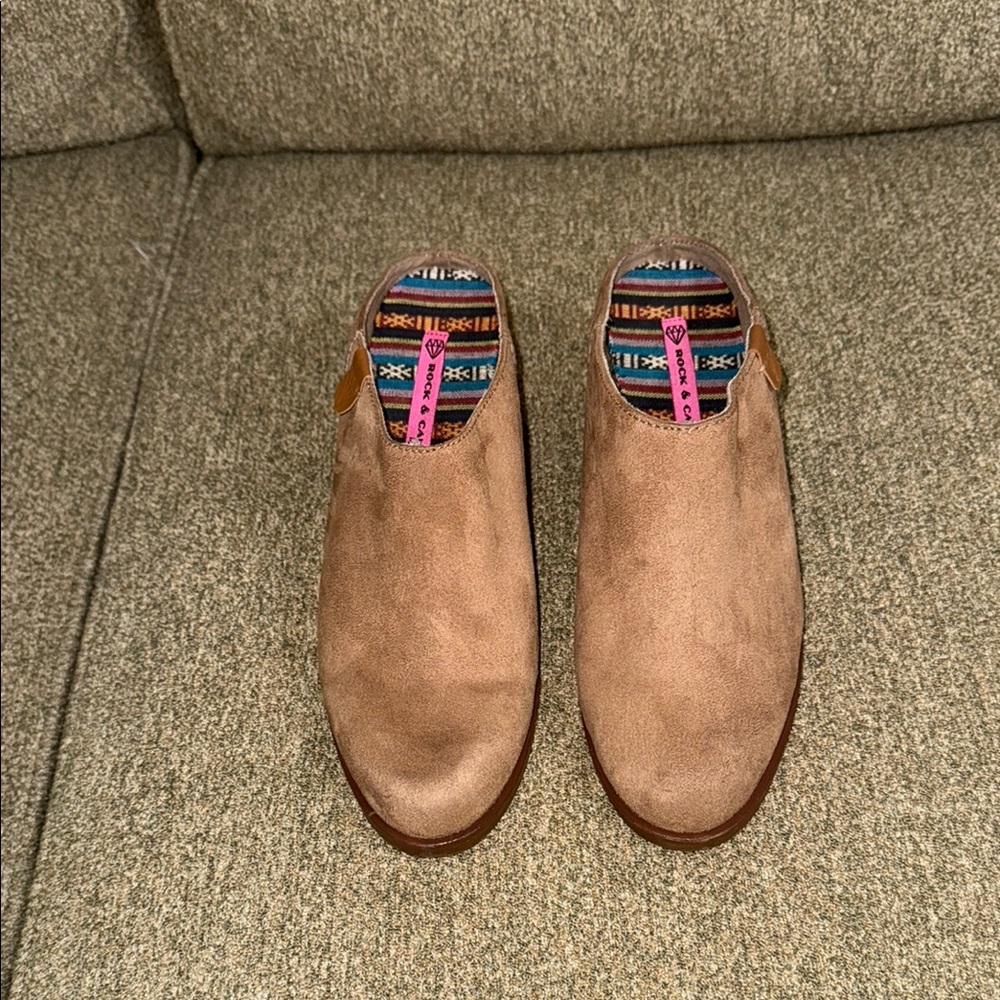 Rock and Candy Zigi Francie Mules Faux Suede Slip On Chunky Boots Booties Sz 9